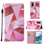 For Samsung Galaxy S20 Cross Texture Painting Pattern Horizontal Flip Leather Case with Holder & Card Slots & Wallet & Lanyard(Pink Rhombus)
