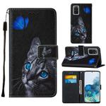 For Samsung Galaxy S20+ Cross Texture Painting Pattern Horizontal Flip Leather Case with Holder & Card Slots & Wallet & Lanyard(Blue Butterfly Cat Eyes)