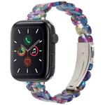For Apple Watch 42mm / 41mm / 40mm / 38mm Oval Resin Watch Band(Purple Green Flower)