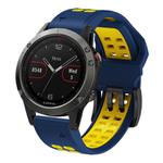 For Garmin QuickFit 22mm Kalebol Tow Row Holes Silicone Watch Band(Blue Yellow)