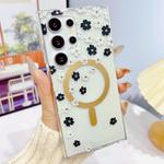 For Samsung Galaxy S24 Ultra 5G Dual-side Laminating IMD MagSafe Phone Case(Black and White Daisy)