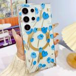 For Samsung Galaxy S23 Ultra 5G Dual-side Laminating IMD MagSafe Phone Case(Blue Flowers)