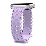 For Apple Watch 46mm / 49mm / 45mm / 44mm Lace Laser Engraved Leopard Silicone Watch Band(Light Purple)