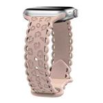 For Apple Watch 42mm / 41mm / 40mm / 38mm Lace Laser Engraved Leopard Silicone Watch Band(Milk Tea)