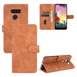 For LG K50S Solid Color Skin Feel Magnetic Buckle Horizontal Flip Calf Texture PU Leather Case with Holder & Card Slots & Wallet(Brown)