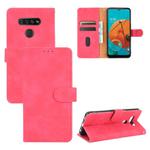 For LG K51 / Q51 Solid Color Skin Feel Magnetic Buckle Horizontal Flip Calf Texture PU Leather Case with Holder & Card Slots & Wallet(Rose Red)