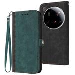 For Xiaomi 15 Ultra Side Buckle Double Fold Hand Strap Leather Phone Case(Dark Green)