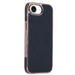 For iPhone 16e Electroplating Soft Side Sticker Leather MagSafe Phone Case(Black)