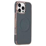 For iPhone 16 Pro Max Electroplating Soft Side Sticker Leather MagSafe Phone Case(Dark Green)