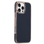 For iPhone 16 Pro Electroplating Soft Side Sticker Leather MagSafe Phone Case(Black)