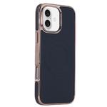 For iPhone 16 Plus Electroplating Soft Side Sticker Leather MagSafe Phone Case(Black)