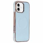 For iPhone 16 Electroplating Soft Side Sticker Leather MagSafe Phone Case(Sky Blue)