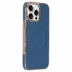 For iPhone 15 Pro Electroplating Soft Side Sticker Leather MagSafe Phone Case(Dark Blue)