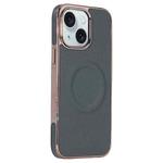 For iPhone 15 Plus Electroplating Soft Side Sticker Leather MagSafe Phone Case(Dark Green)