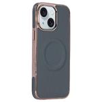 For iPhone 15 Electroplating Soft Side Sticker Leather MagSafe Phone Case(Dark Green)