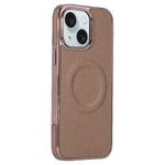For iPhone 15 Electroplating Soft Side Sticker Leather MagSafe Phone Case(Gold)