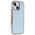 For iPhone 15 Electroplating Soft Side Sticker Leather MagSafe Phone Case(Sky Blue)