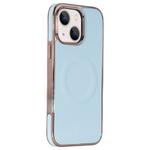 For iPhone 14 Plus Electroplating Soft Side Sticker Leather MagSafe Phone Case(Sky Blue)