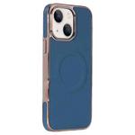 For iPhone 14 Electroplating Soft Side Sticker Leather MagSafe Phone Case(Dark Blue)