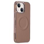 For iPhone 14 Electroplating Soft Side Sticker Leather MagSafe Phone Case(Gold)