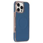 For iPhone 12 Pro Max Electroplating Soft Side Sticker Leather MagSafe Phone Case(Dark Blue)
