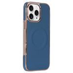 For iPhone 11 Pro Max Electroplating Soft Side Sticker Leather MagSafe Phone Case(Dark Blue)