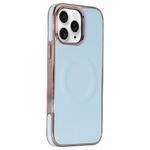 For iPhone 11 Pro Max Electroplating Soft Side Sticker Leather MagSafe Phone Case(Sky Blue)