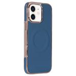 For iPhone 11 Electroplating Soft Side Sticker Leather MagSafe Phone Case(Dark Blue)