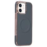For iPhone 11 Electroplating Soft Side Sticker Leather MagSafe Phone Case(Dark Green)