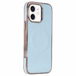 For iPhone 11 Electroplating Soft Side Sticker Leather MagSafe Phone Case(Sky Blue)