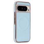 For Google Pixel 9 Pro XL Electroplating Soft Side Sticker Leather MagSafe Phone Case(Sky Blue)