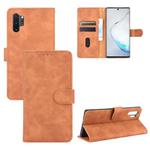 For Samsung Galaxy Note10 Plus Solid Color Skin Feel Magnetic Buckle Horizontal Flip Calf Texture PU Leather Case with Holder & Card Slots & Wallet(Brown)