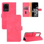 For Samsung Galaxy S20 Ultra Solid Color Skin Feel Magnetic Buckle Horizontal Flip Calf Texture PU Leather Case with Holder & Card Slots & Wallet(Rose Red)