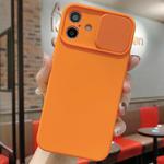 For iPhone 16 Slid Camera Shield Liquid Silicone TPU Phone Case(Orange)