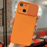 For iPhone 14 Plus Slid Camera Shield Liquid Silicone TPU Phone Case(Orange)