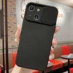 For iPhone 14 Plus Slid Camera Shield Liquid Silicone TPU Phone Case(Black)
