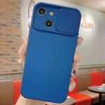 For iPhone 14 Slid Camera Shield Liquid Silicone TPU Phone Case(Navy Blue)