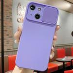 For iPhone 14 Slid Camera Shield Liquid Silicone TPU Phone Case(Lavender Purple)
