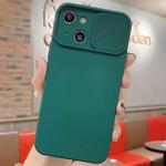 For iPhone 13 mini Slid Camera Shield Liquid Silicone TPU Phone Case(Dark Green)