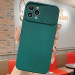 For iPhone 12 Pro Max Slid Camera Shield Liquid Silicone TPU Phone Case(Dark Green)