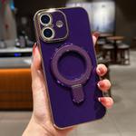 For iPhone 16 Plus Solid Color Electroplated Metal Holder Phone Case(Dark Purple)