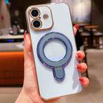 For iPhone 16 Solid Color Electroplated Metal Holder Phone Case(Sierra Blue)