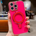 For iPhone 15 Pro Solid Color Electroplated Metal Holder Phone Case(Rose Red)