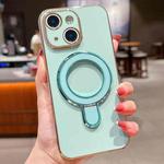 For iPhone 14 Plus Solid Color Electroplated Metal Holder Phone Case(Light Green)