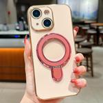 For iPhone 14 Solid Color Electroplated Metal Holder Phone Case(Rose Pink)