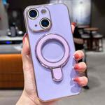 For iPhone 14 Solid Color Electroplated Metal Holder Phone Case(Light Purple)