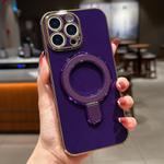 For iPhone 13 Pro Solid Color Electroplated Metal Holder Phone Case(Dark Purple)