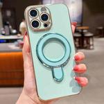For iPhone 13 Pro Solid Color Electroplated Metal Holder Phone Case(Light Green)