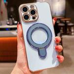 For iPhone 13 Pro Solid Color Electroplated Metal Holder Phone Case(Sierra Blue)