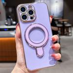 For iPhone 12 Pro Max Solid Color Electroplated Metal Holder Phone Case(Light Purple)